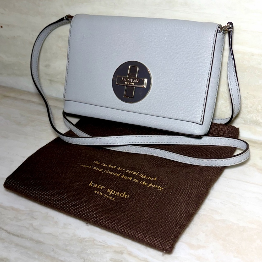 Kate Spade Newbury Lane Sally Crossbody Light Gray Saffiano Leather w/ Dust Bag